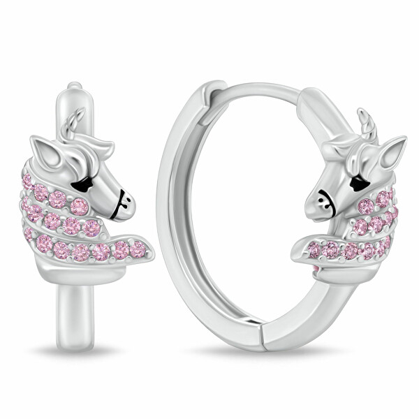 Orecchini a cerchio in argento Unicorno con zirconi rosa EA1108WP