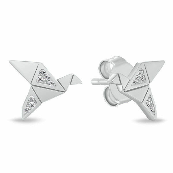 Stříbrné náušnice Origami ptáček se zirkony EA1183W