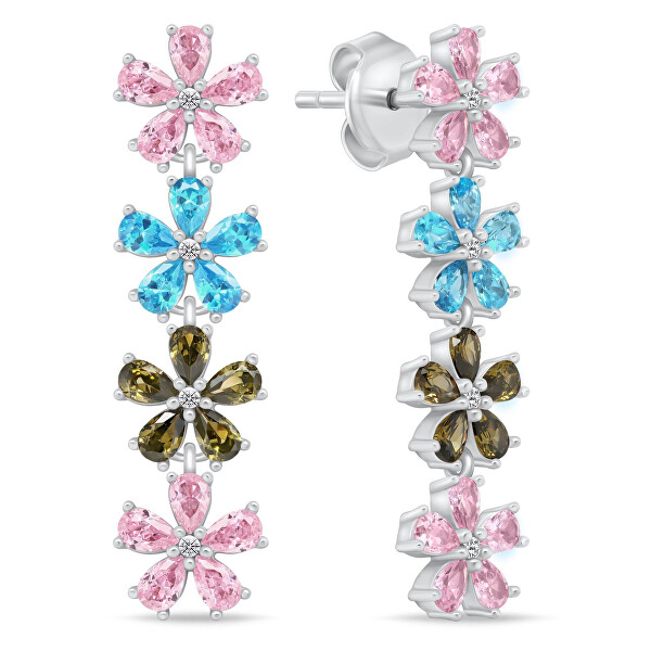 Orecchini in argento con zirconi colorati Fiori EA1033WRBW