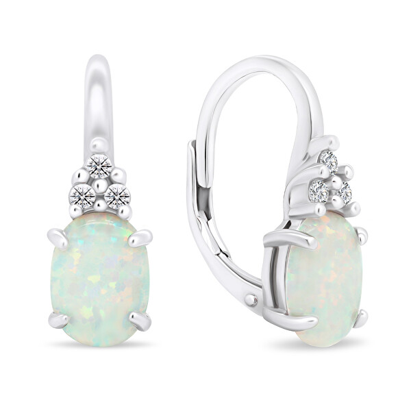 Silberne Ohrringe mit Zirkonen und synthetischen Opalen EA374W