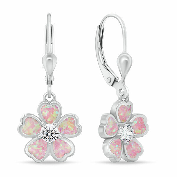 Orecchini pendenti in argento Fiori con opale rosa EA1097WP