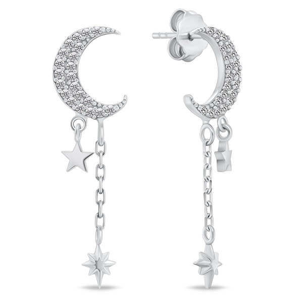 Orecchini pendenti in argento Luna con zirconi EA837W