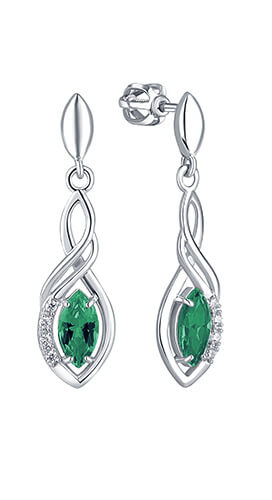 Silberne Ohrhänger mit grünen Kristallen  436 001 00573 04