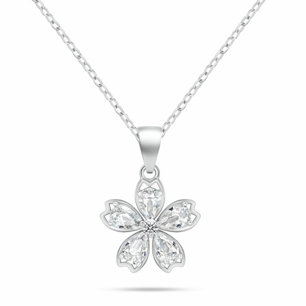 Silberne Halskette für Damen Blume mit Zirkonias NCL177W