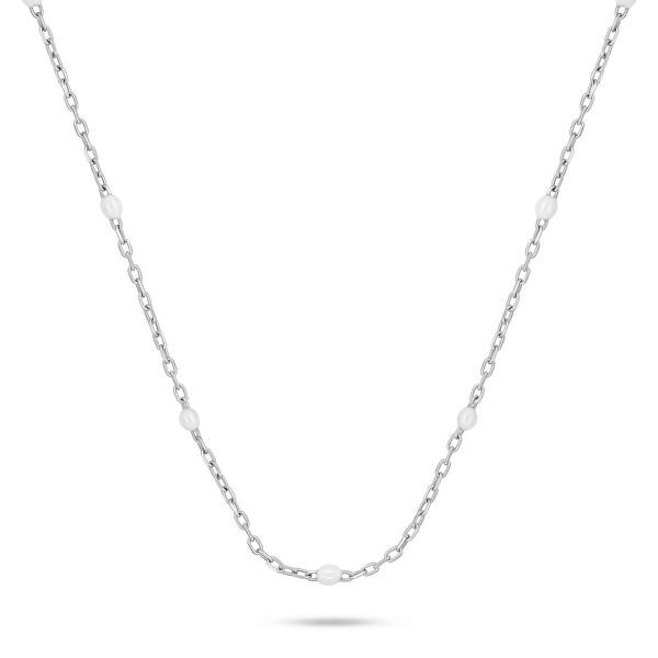 Strieborný náhrdelník s bielymi guličkami NCL112W