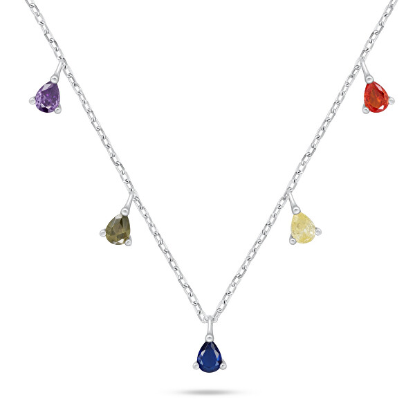 Stříbrný náhrdelník s barevnými zirkony NCL137W