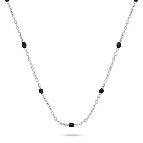 Strieborný náhrdelník s čiernymi guličkami NCL112WBC