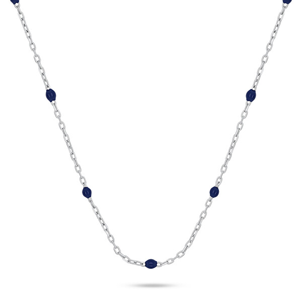 Stříbrný náhrdelník s tmavě modrými kuličkami NCL112WB