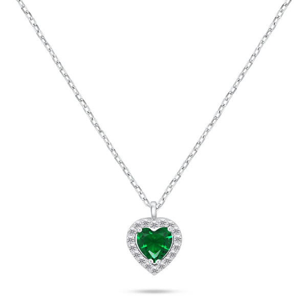 Colier de argint Inimă cu zircon verde NCL158WG