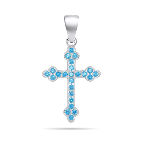 Silberanhänger mit blauen Zirkonen Kreuz PT84WAQ