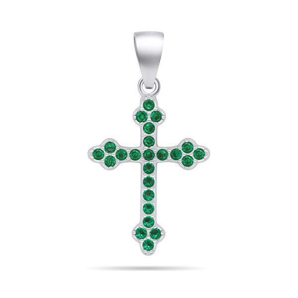 Silberanhänger mit grünen Zirkonen Kreuz PT84WG
