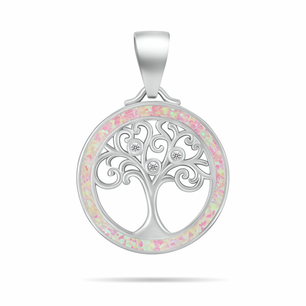 Ciondolo in argento Albero della Vita con zirconi e opale rosa PT137WP