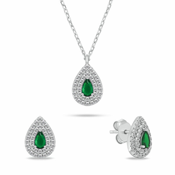 Stříbrný set šperků se zirkony Tear Drop SET284WG (náhrdelník, náušnice)