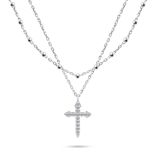 Stylový dvojitý stříbrný náhrdelník NCL93W