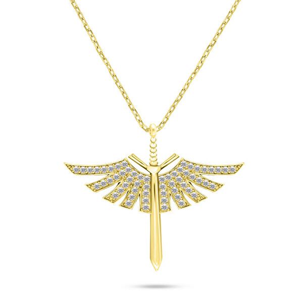 Colier elegant placat cu aur Sabie de Înger cu zirconi NCL144Y