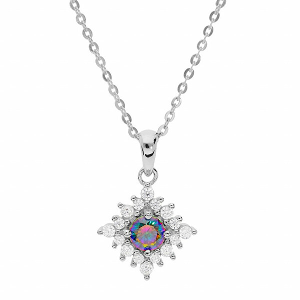 Trblietavý strieborný náhrdelník s dúhovým topazom Mystic Stone SP04658A (retiazka, prívesok)