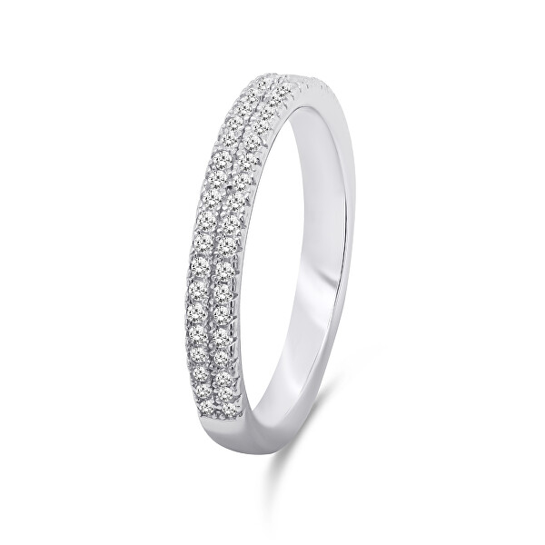 Třpytivý stříbrný prsten s čirými zirkony RI059W