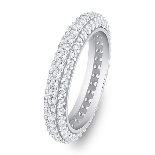 Třpytivý stříbrný prsten s čirými zirkony RI093W