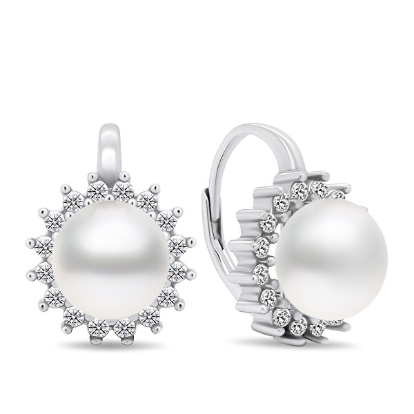 Úchvatné stříbrné náušnice s perlami a zirkony EA418W