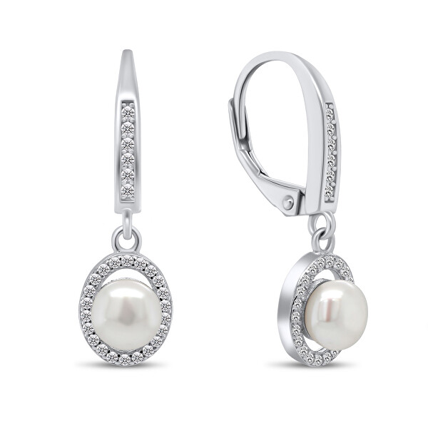 Splendidi orecchini in argento con perla e zirconi EA91