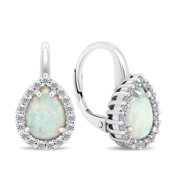 Gyönyörű ezüst fülbevaló cirkónium kövekkel és opálokkal EA392W