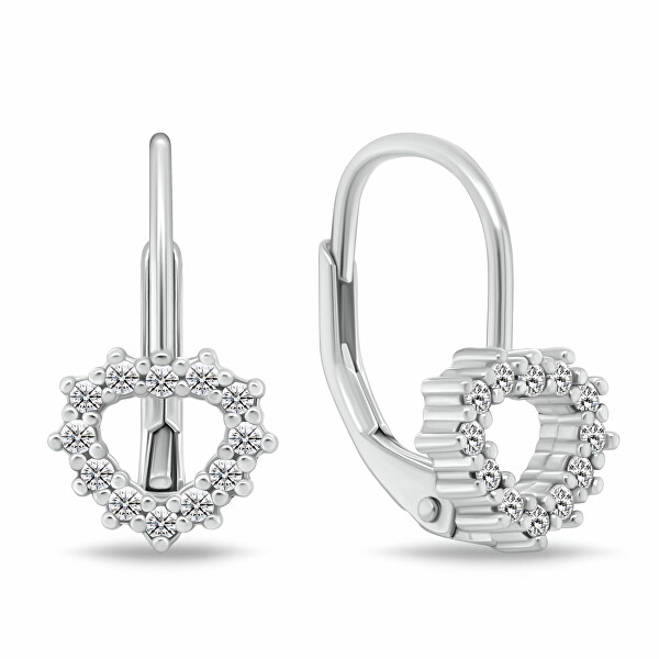 Dívčí stříbrné náušnice Srdíčko s kubickými zirkony EA1235W