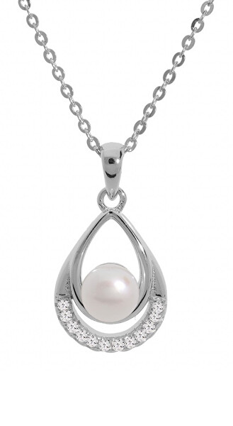 Výjimečný stříbrný náhrdelník s pravou perlou MP05398A (řetízek, přívěsek)