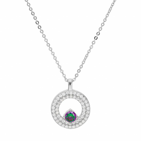 Žiarivý strieborný náhrdelník s dúhovým topazom Mystic Stone MP04957A (retiazka, prívesok)