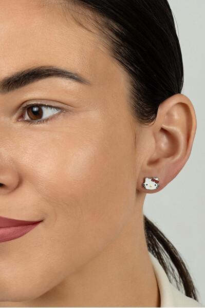 Asymetrické stříbrné náušnice Hello Kitty EA1211W