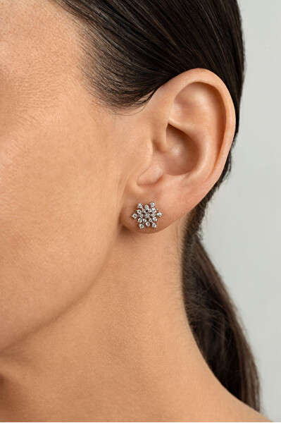 Blyštivé pozlacené náušnice vločky se zirkony EA1247Y