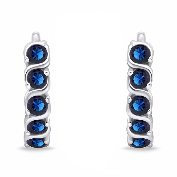Csillogó ezüst fülbevaló kék cirkónium kövekkel EA672WB
