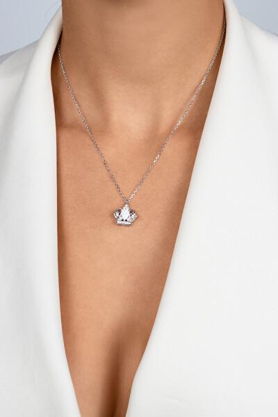 Glänzende silberne Halskette Krone mit Opal NCL138W