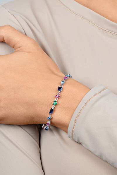 Bracciale in argento lucido con zirconi colorati BRC143WRBW