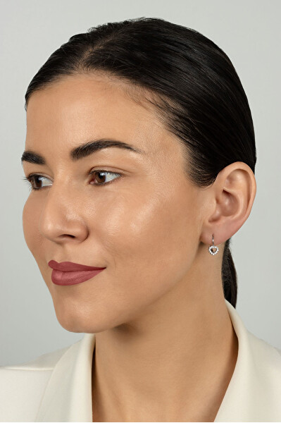 Dívčí stříbrné náušnice Srdíčko s kubickými zirkony EA1235W