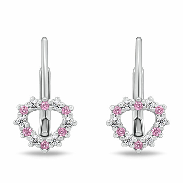 Dívčí stříbrné náušnice Srdíčko s kubickými zirkony EA1235WP