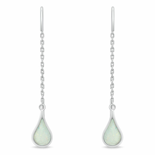 Dlouhé řetízkové náušnice se syntetickým opálem EA1243W