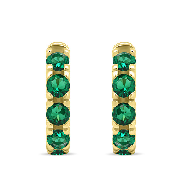 Apró aranyozott karika fülbevaló zöld cirkónium kövekkel EA481YG