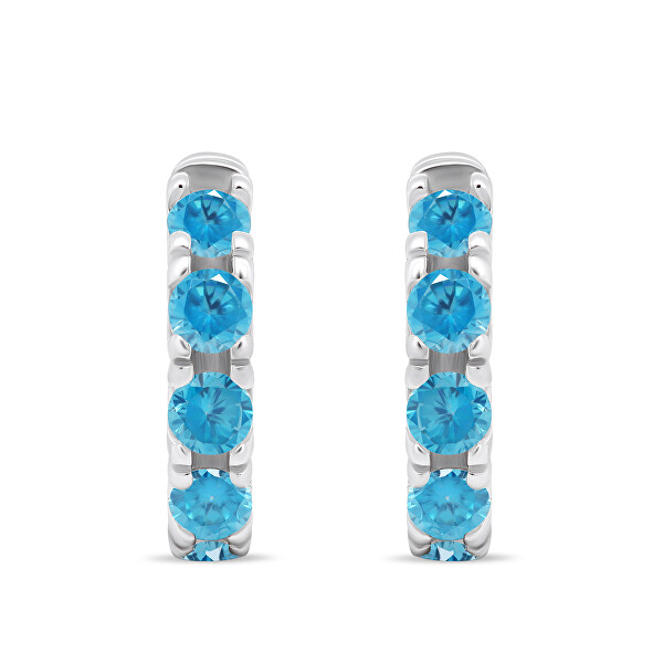 Apró ezüst karika fülbevaló kék cirkónium kövekkel EA481WAQ