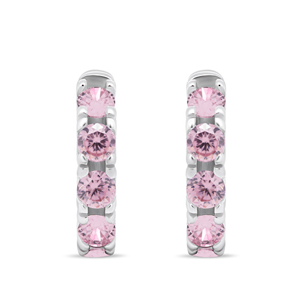 Apró ezüst karika fülbevaló rózsaszín cirkónium kövekkel EA481WP