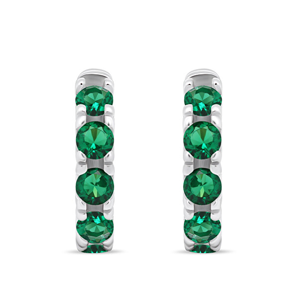 Apró ezüst karika fülbevaló zöld cirkónium kövekkel EA481WG