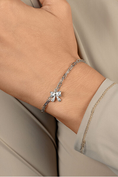 Dvojitý stříbrný náramek Mašlička se zirkony BRC246W