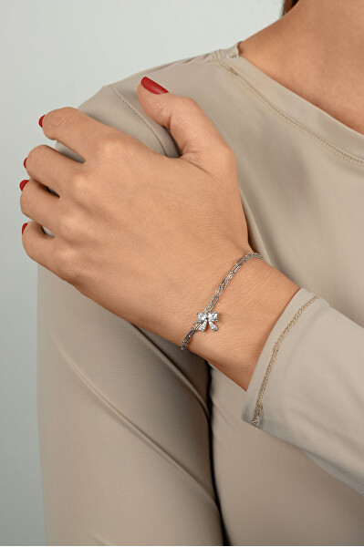 Dvojitý stříbrný náramek Mašlička se zirkony BRC246W