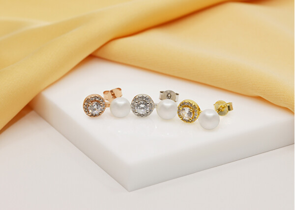 Elegantné perlové náušnice so zirkónmi EA611Y