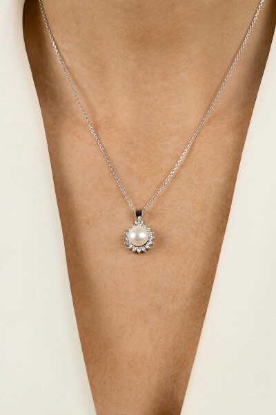Elegante pendente di perle con zirconi trasparenti PT108W