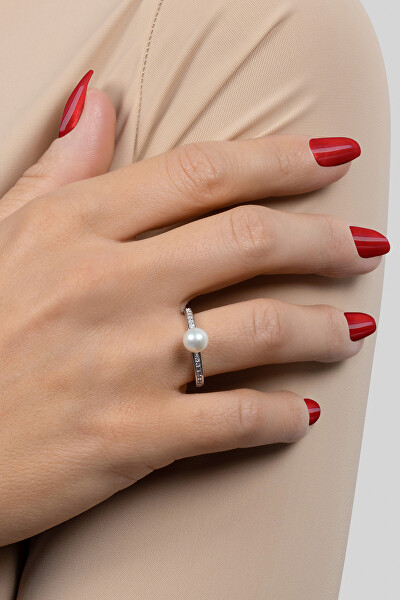 Inel elegant din argint cu perlă autentică RI055Y