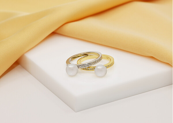Elegantní pozlacený prsten s pravou perlou RI055Y
