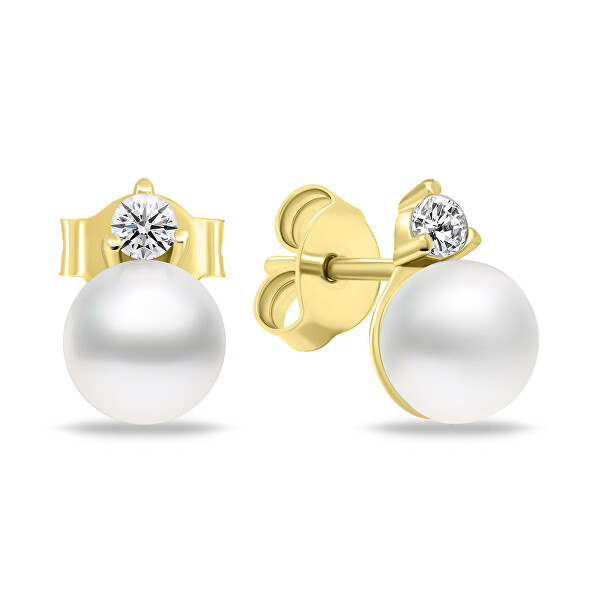 Elegantný pozlátený set šperkov s perlami SET227Y (náušnice, prívesok)