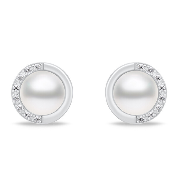 Elegante parure di gioielli con perle autentiche SET251W (orecchini, collana)