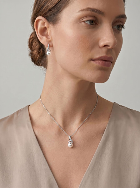Elegantný set šperkov s pravými perlami SET298W (retiazka, prívesok, náušnice)