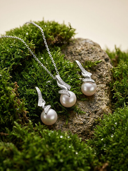 Elegantný set šperkov s pravými perlami SET298W (retiazka, prívesok, náušnice)